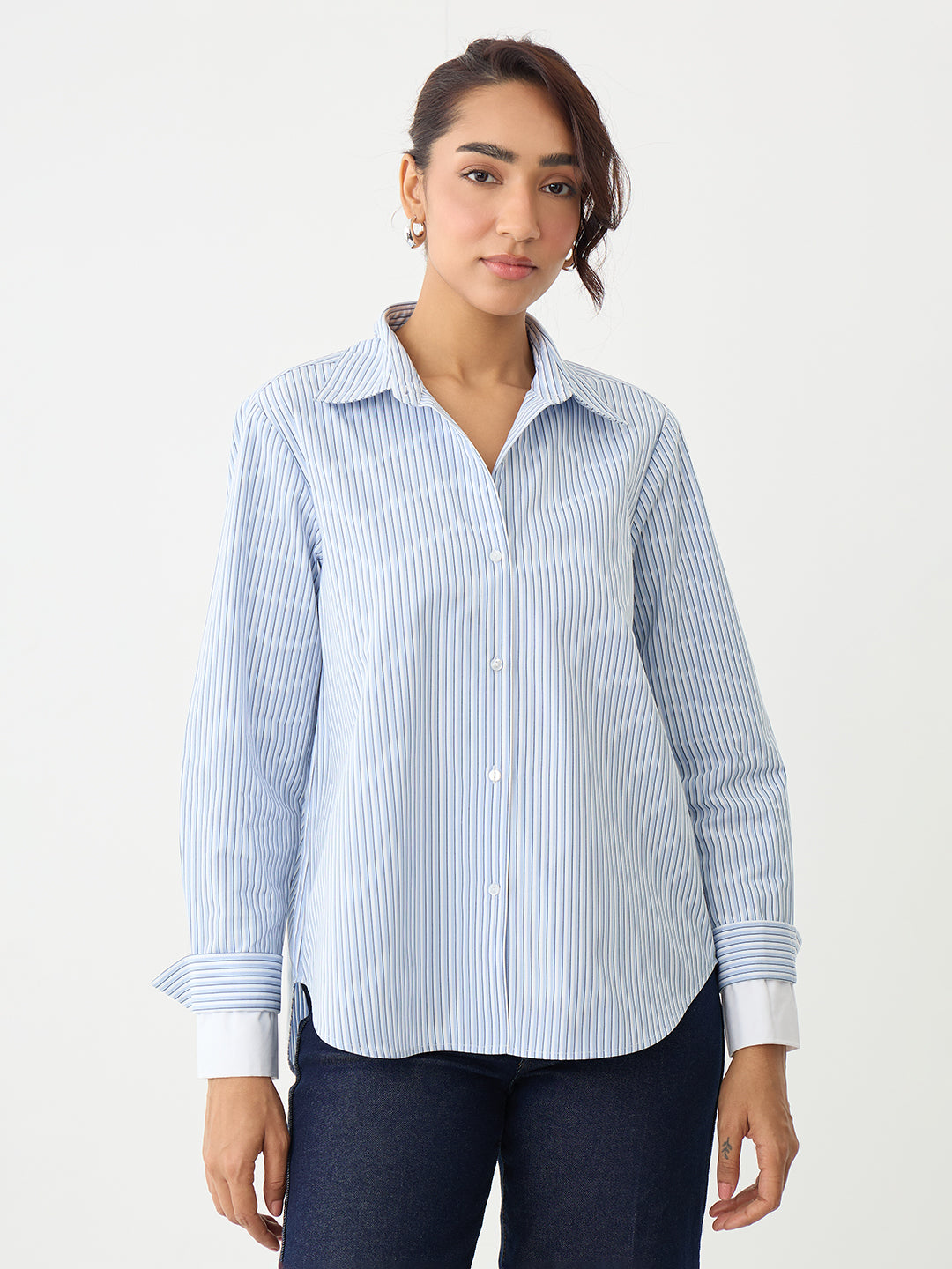 Blue Stripe Double Cuff Detail Shirt