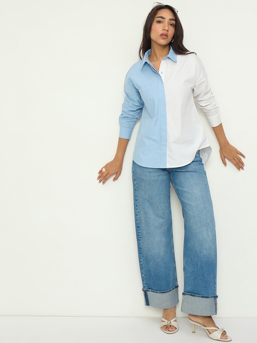 Crispcotton Blue White Colorblock Shirt