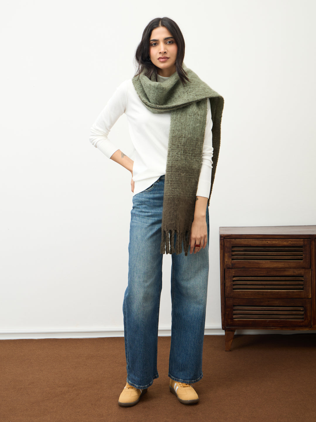 Olive Ombre Fringed Scarf