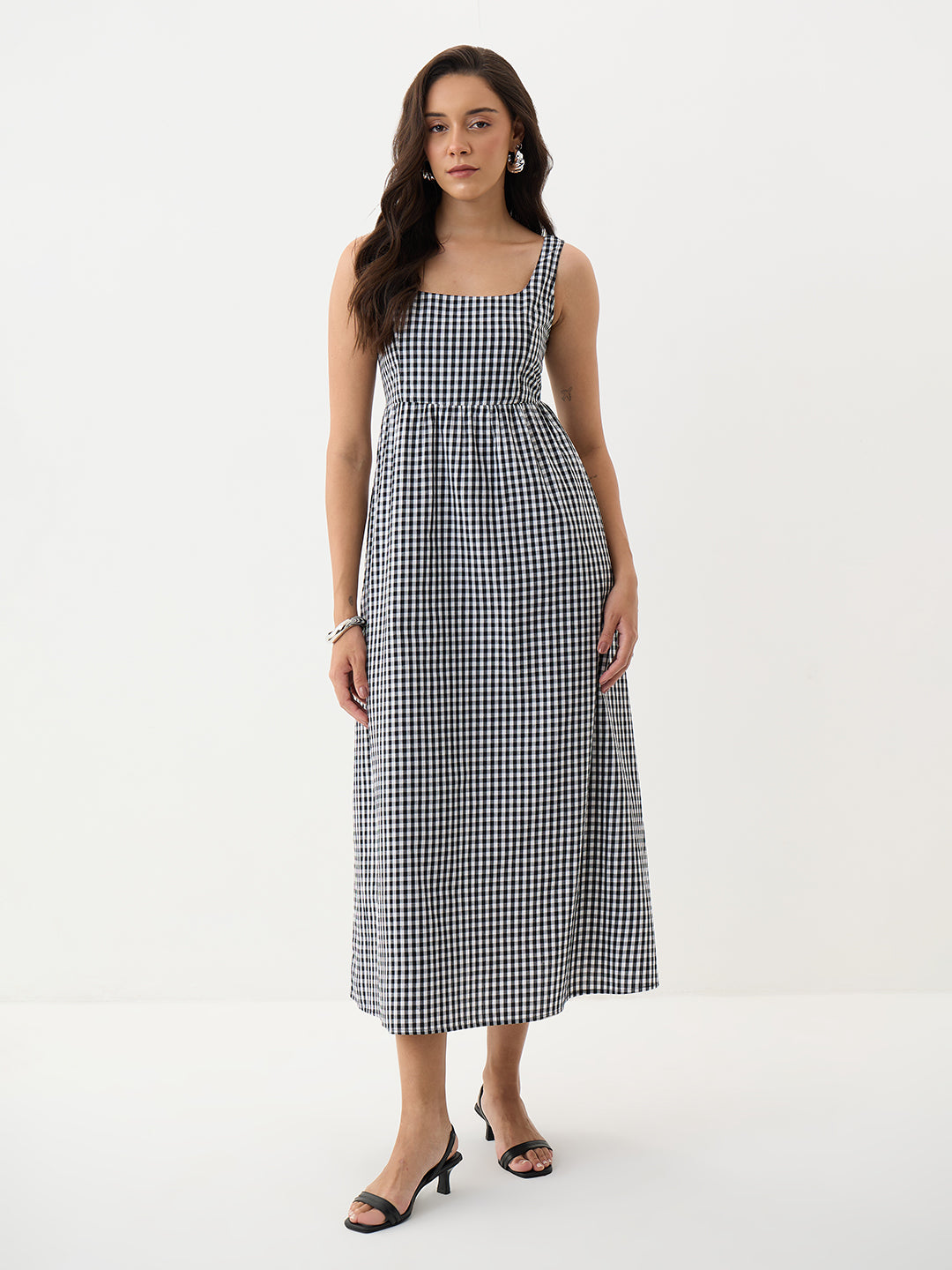 Black Gingham Sleeveless Maxi Dress