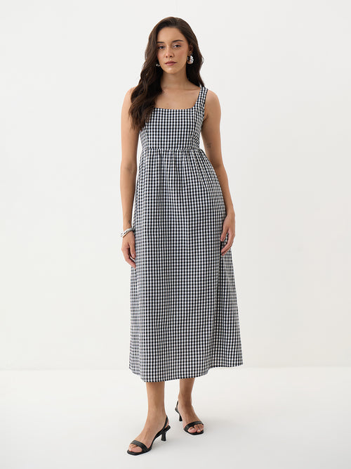 Black Gingham Sleeveless Maxi Dress