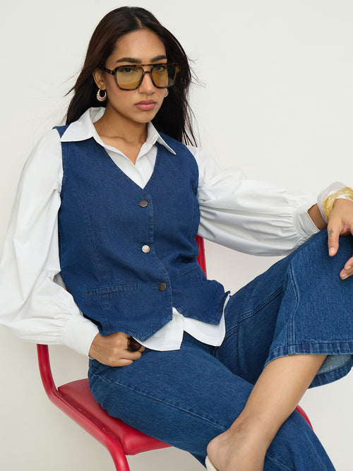 Navy Blue Denim Vest