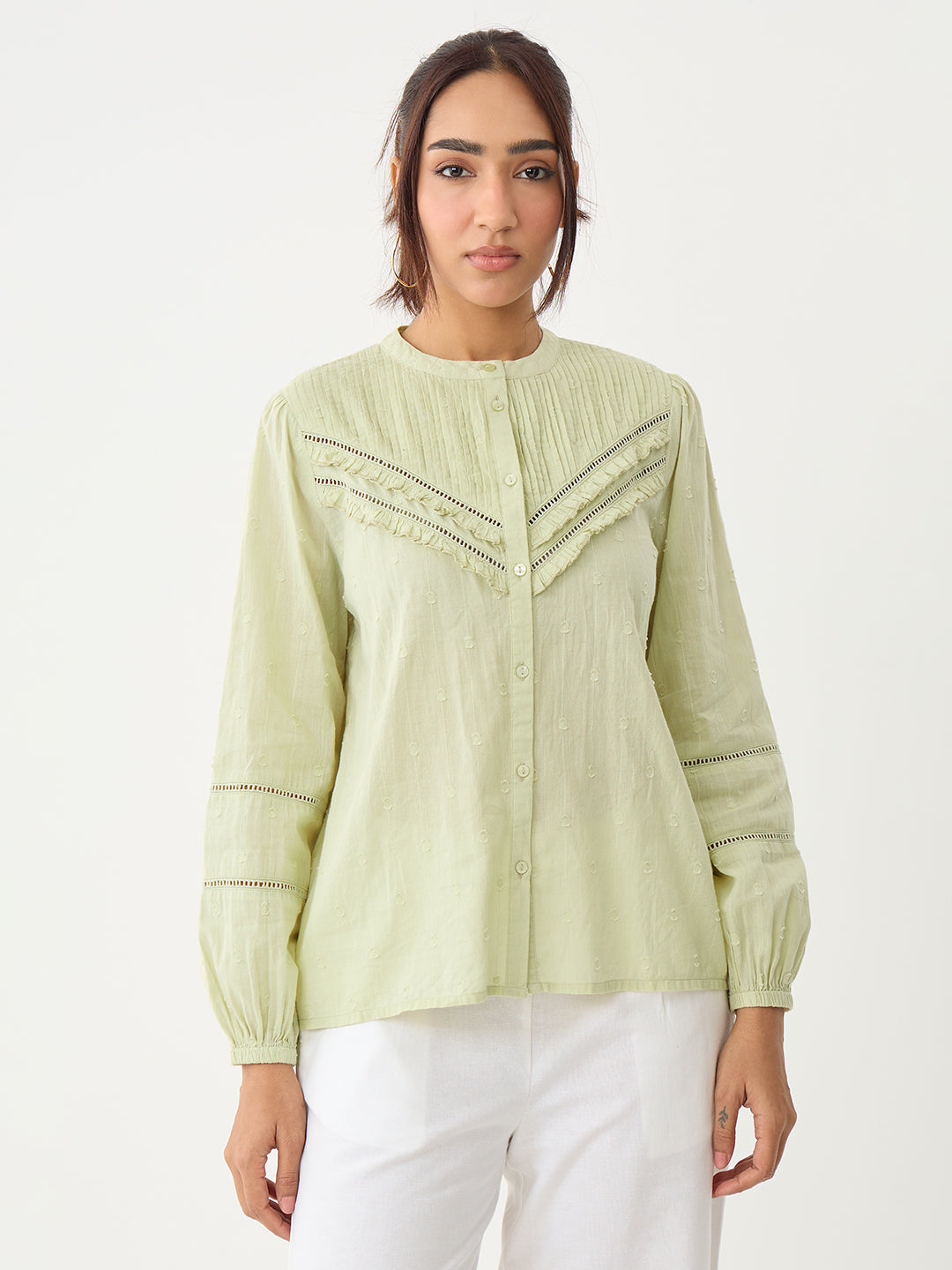Sage Pleated Yoke Dobby Shirt