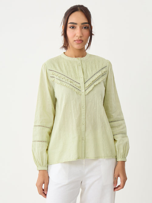 Sage Pleated Yoke Dobby Shirt
