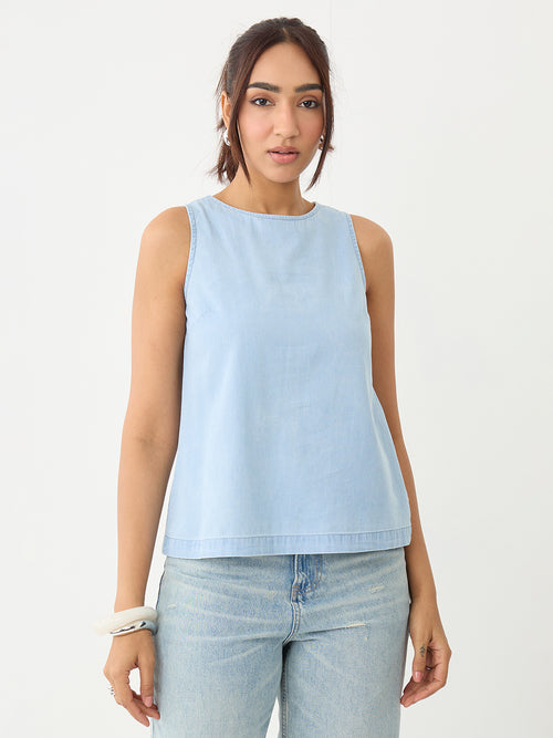 DenimLite Ice Blue Back Bow Top