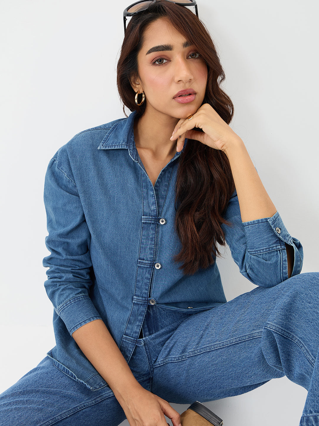 DenimLite Blue Button Detail Shirt