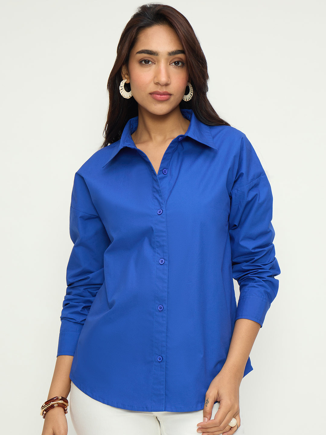 CrispCotton Royal Blue Back Button Detail Shirt