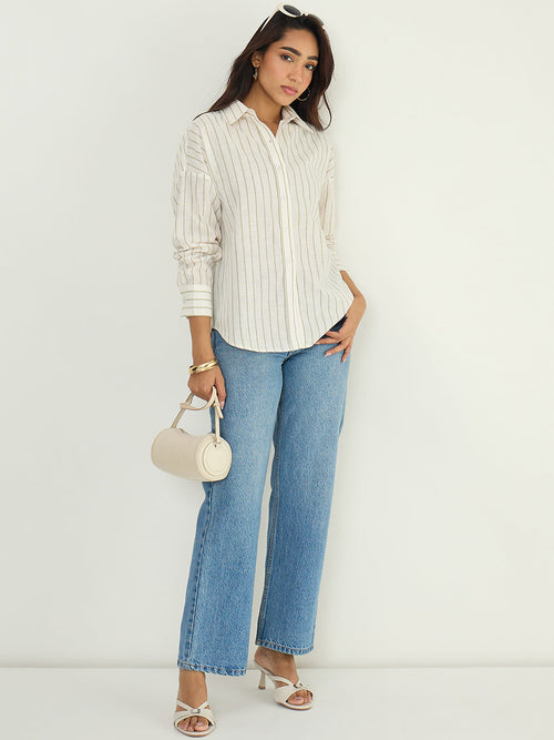 Off-White Stripe Cotton Linen Shirt