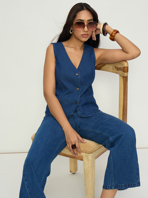 Navy Blue Flare Fit High-Rise Jeans