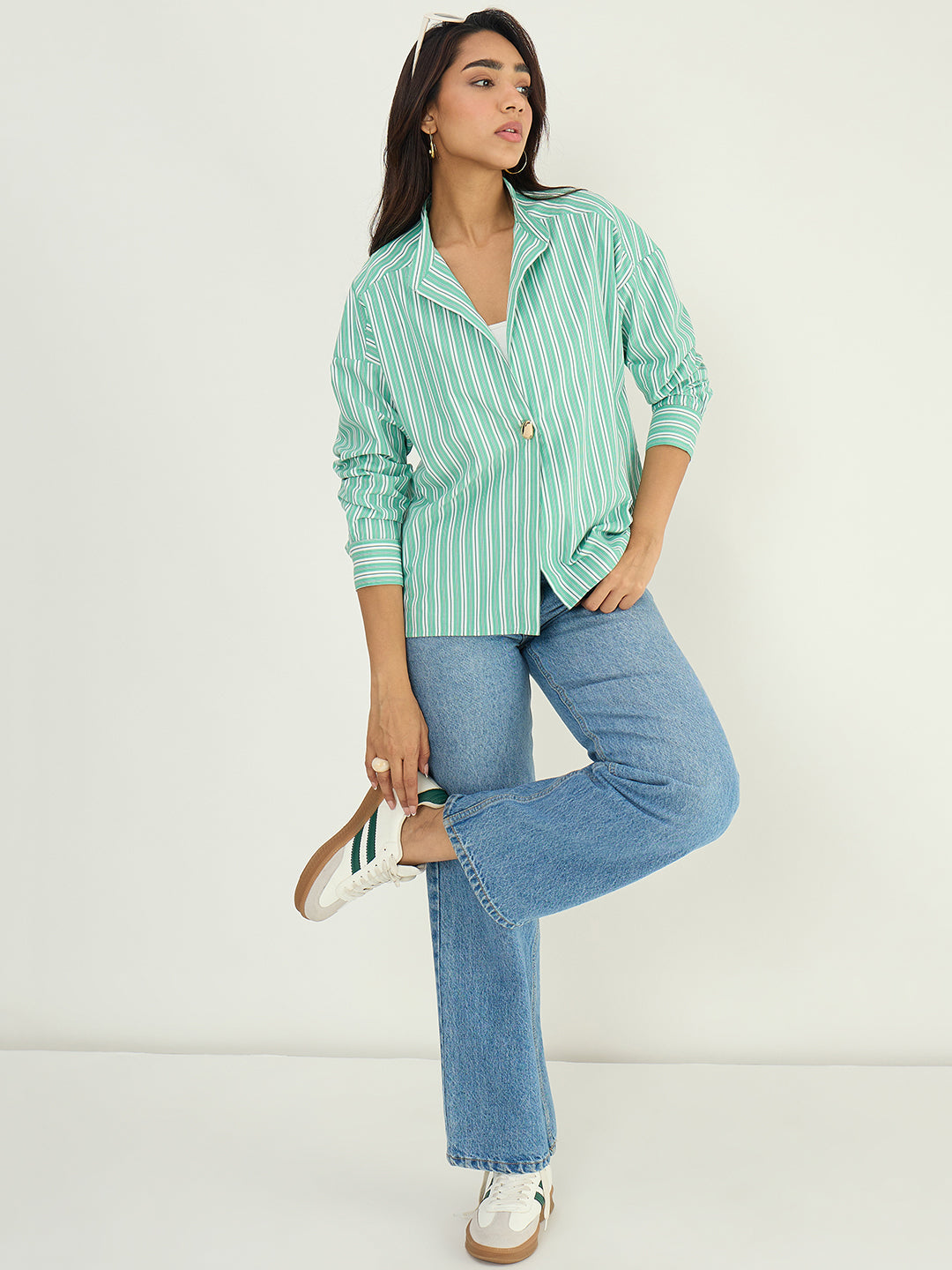 Green Multi Stripe Single Button Shirt