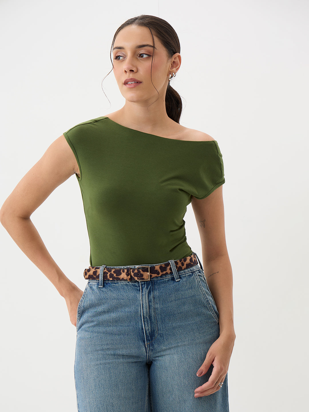 Olive Knit Boat Neck Bodysuit