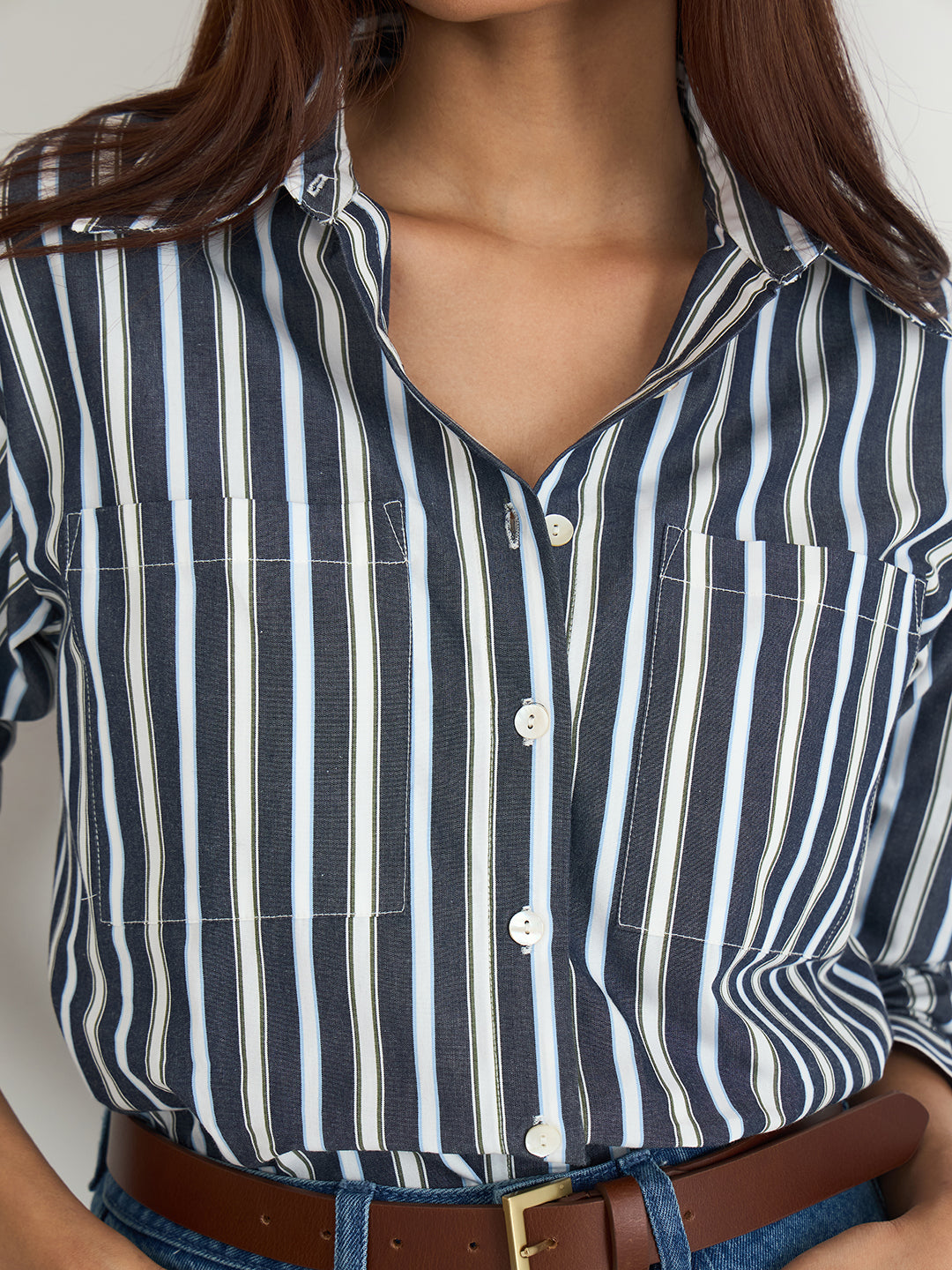 Charcoal Grey Stripe Oversized Shirt