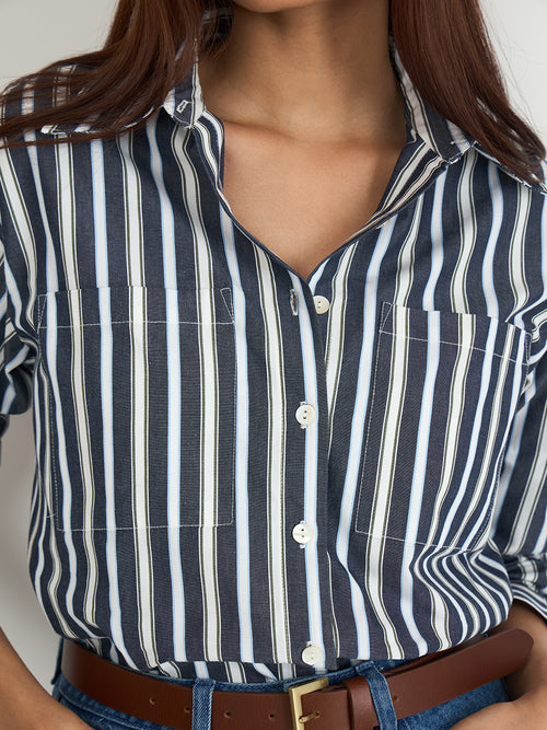 Charcoal Grey Stripe Oversized Shirt