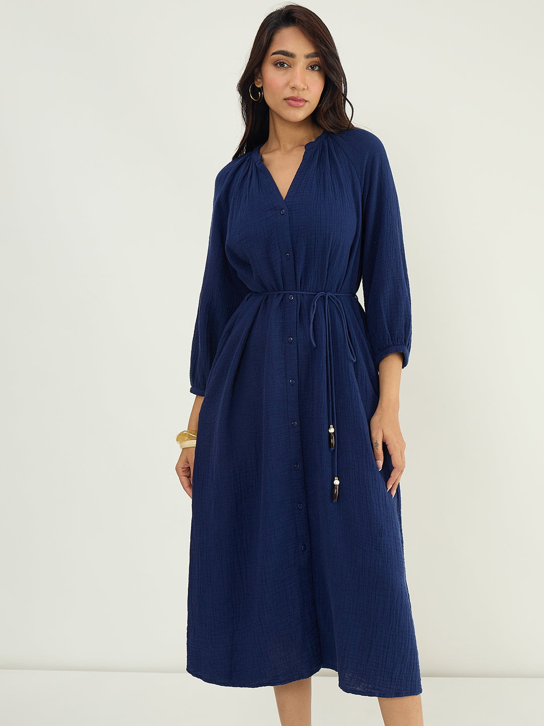 CloudComfort Gauze Navy Midi Dress