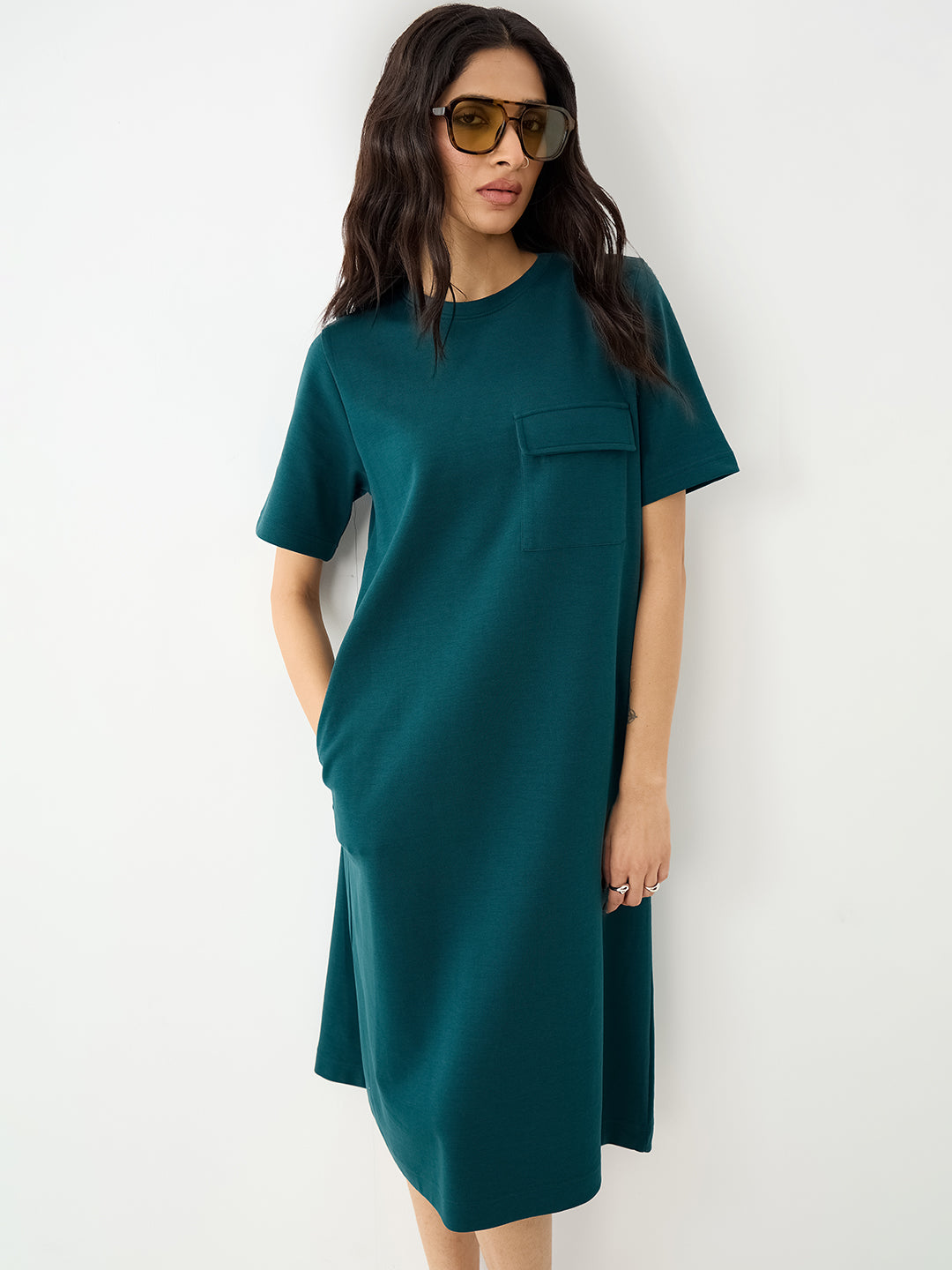 Teal Relaxed Fit Midi Knit Dress