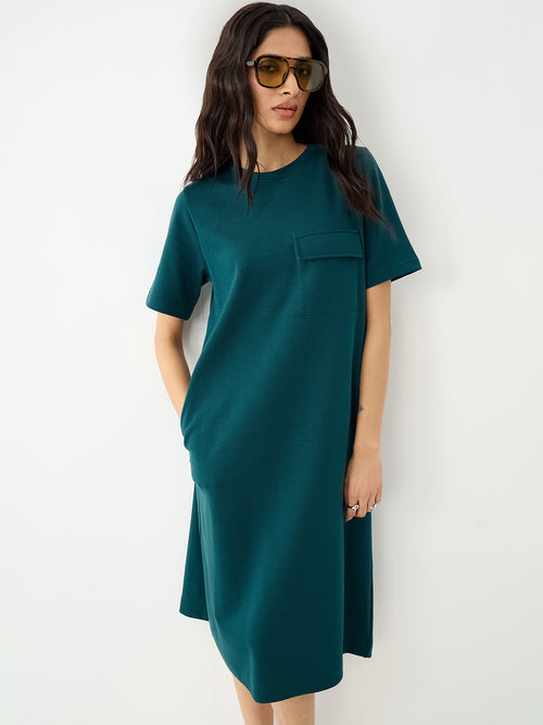 Teal Relaxed Fit Midi Knit Dress
