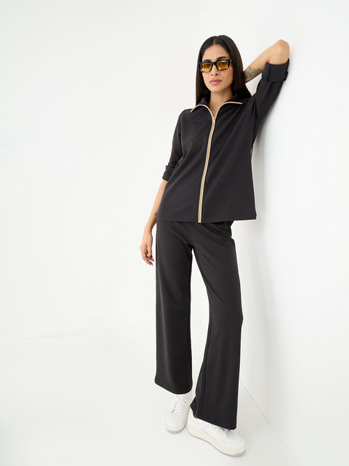 Black With Contrast Zipper Knit Co-Ord