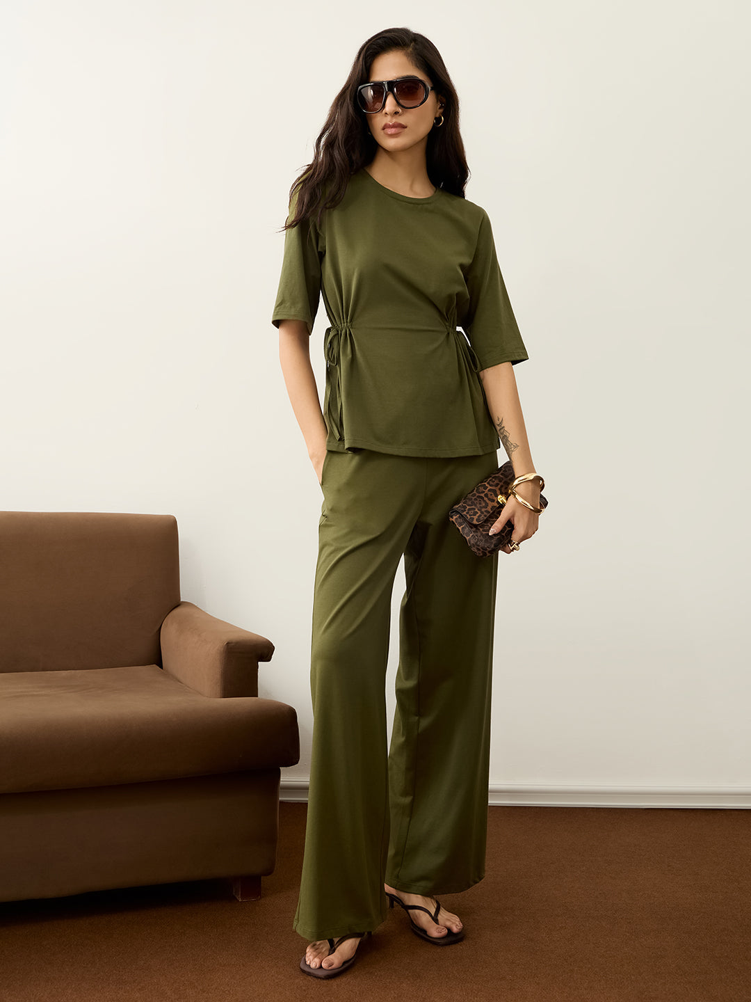 TrueStretch Olive Side Drawstring Co-ord