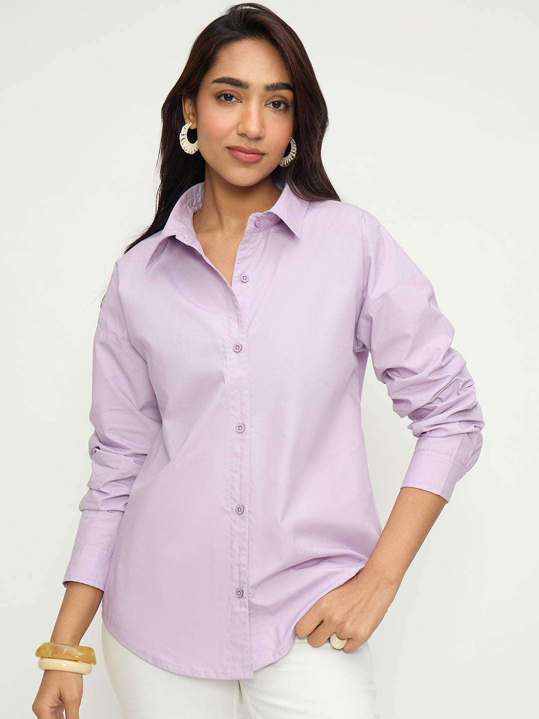CrispCotton Lilac Back Button Detail Shirt