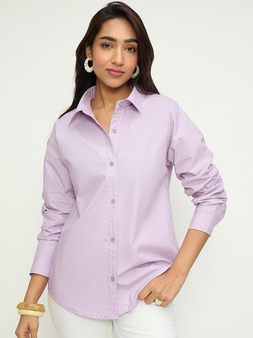 CrispCotton Lilac Back Button Detail Shirt