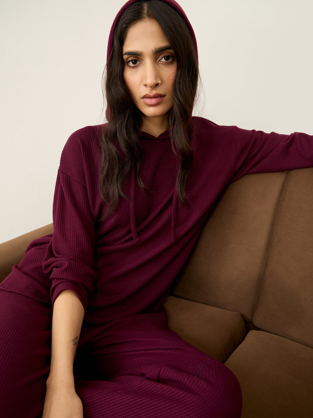 Wine Waffle Hooded Co-Ord Set