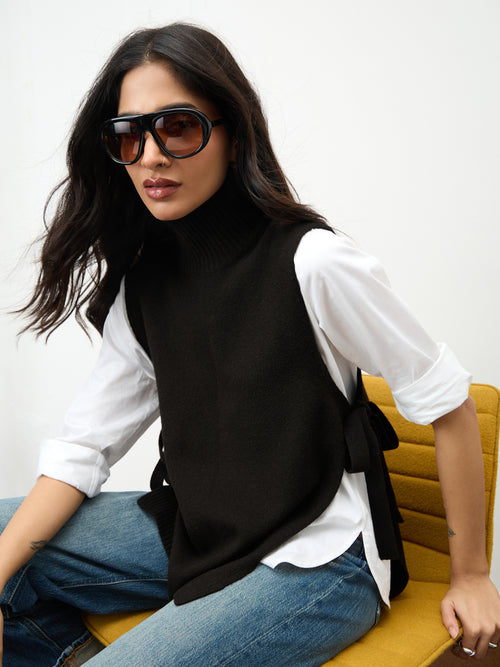 Black Side Tie-Up Sweater Vest