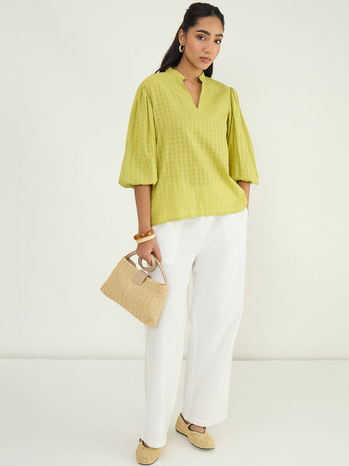Citrine Dobby Balloon Sleeves Top