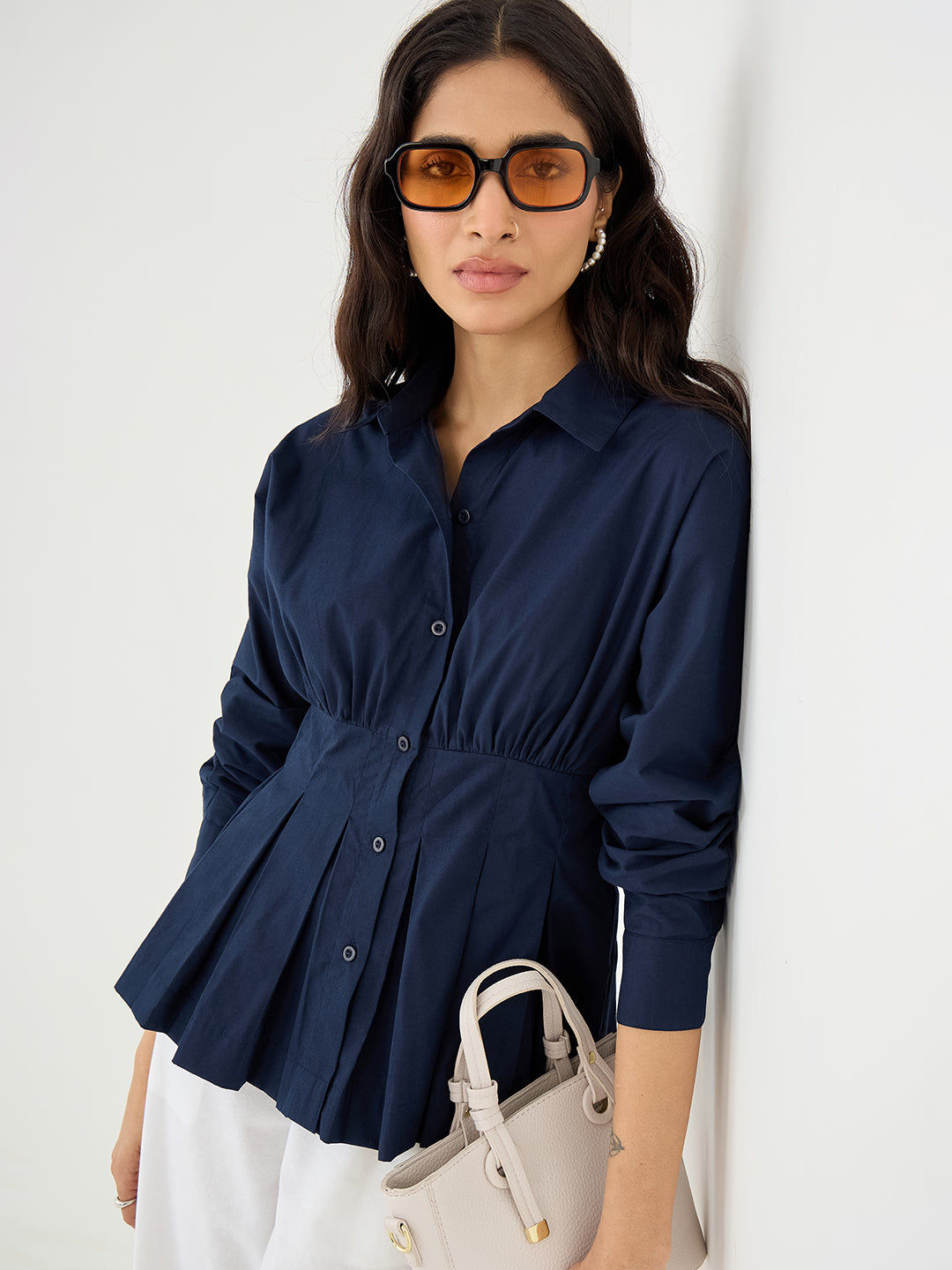 Crispcotton Navy Cinched Waist Shirt