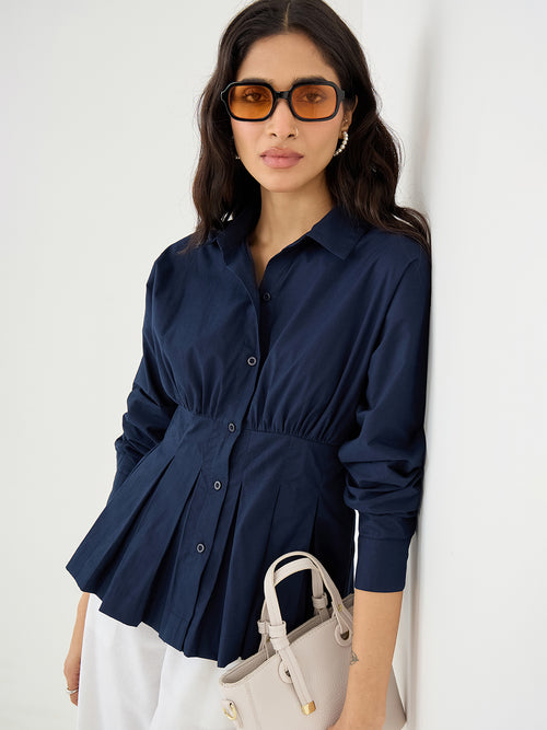 Crispcotton Navy Cinched Waist Shirt