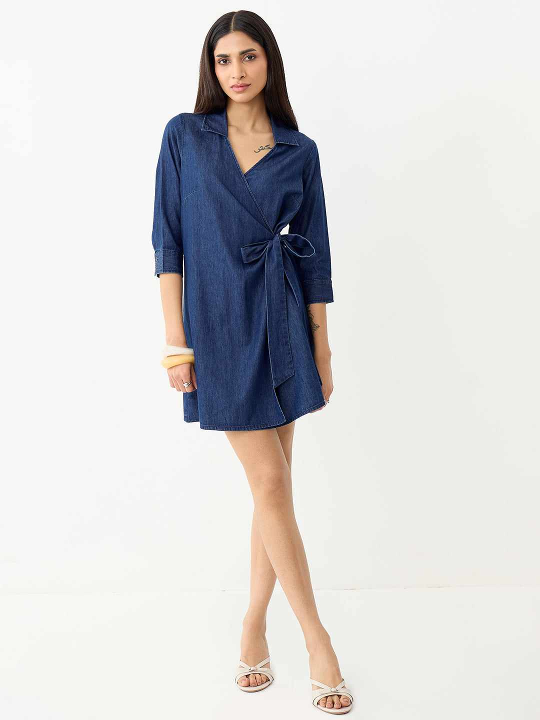 DenimLite Navy Wrap Mini Dress