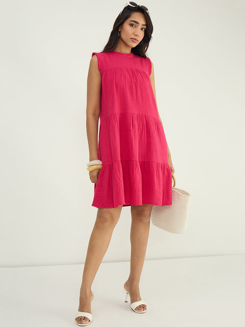 CloudComfort Gauze Pink Tiered Dress