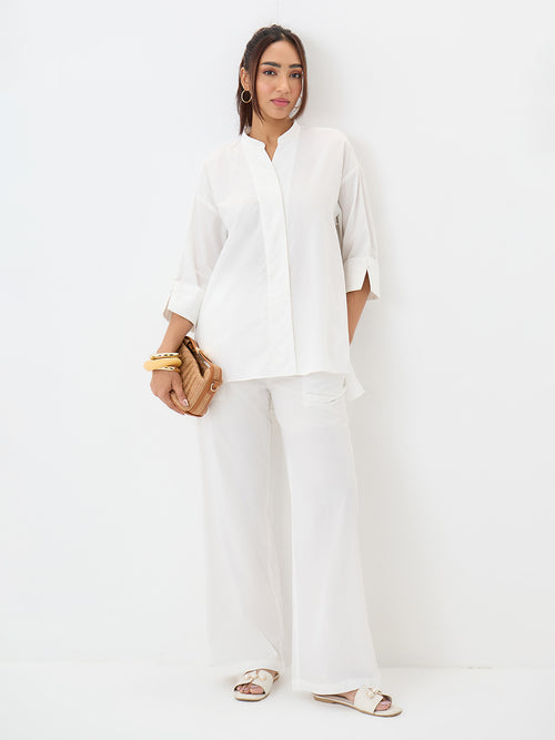 White Poplin Longline Shirt And Pants Co-Ord