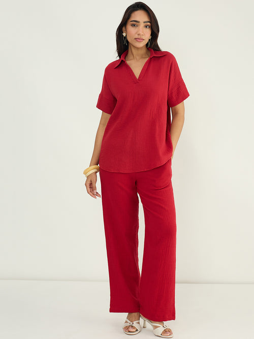 CloudComfort Gauze Red Co-ord Set