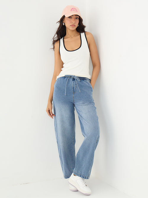 DenimClassic Blue Drawstring Detail Travel Jeans
