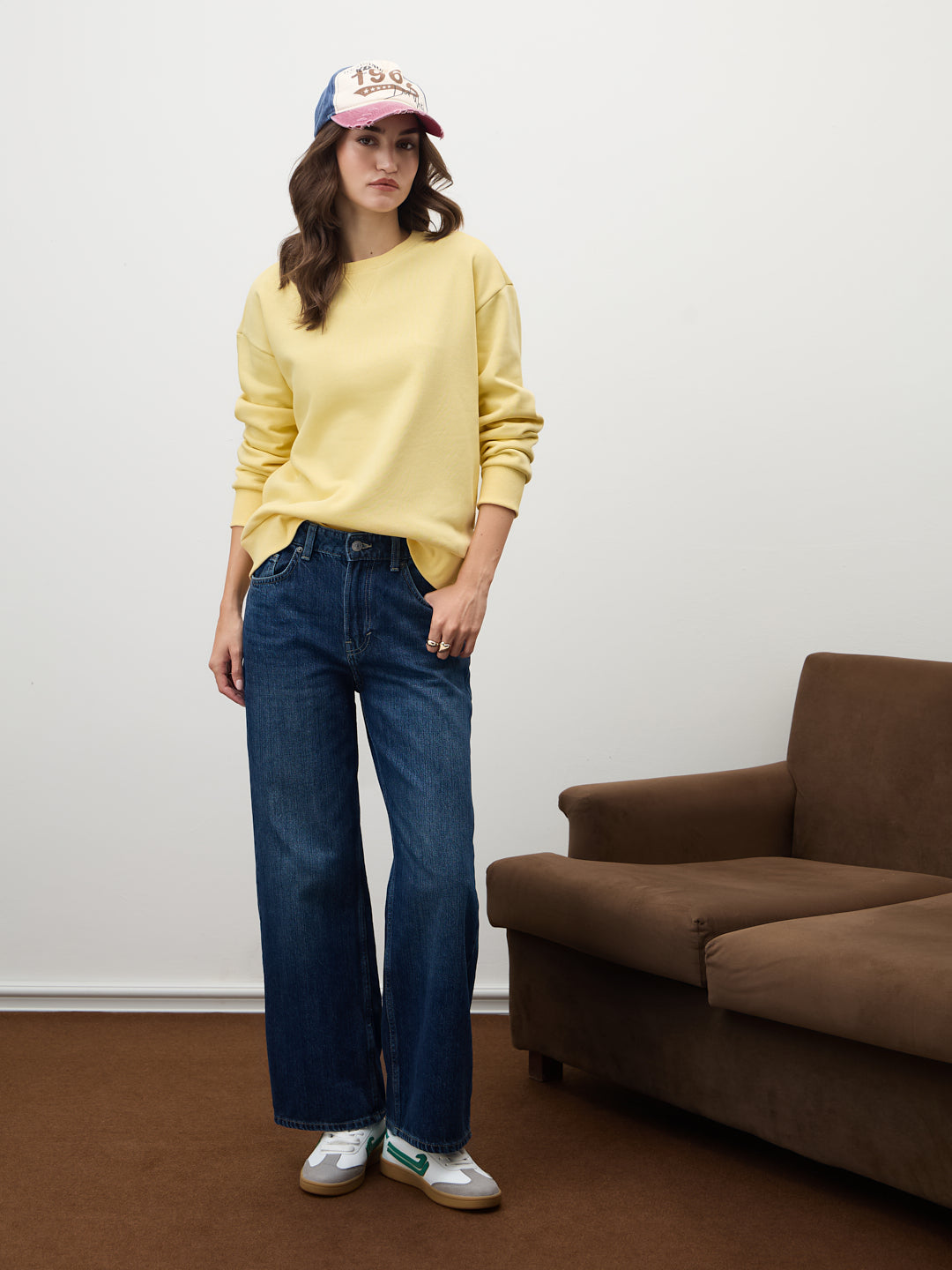 Butter Yellow Crew Neck Fleece Sweatshirt