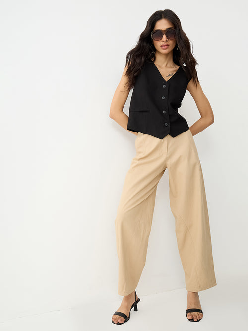 Beige Barrel Fit Pants