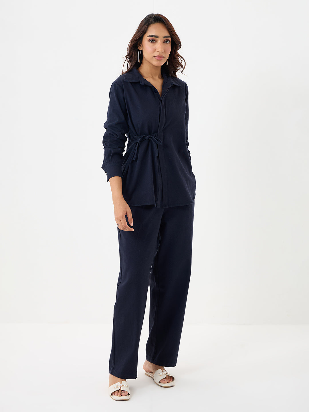 Navy Twill Tie-Up Shirt Co-Ord