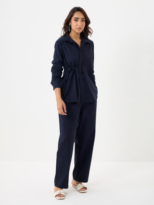 Navy Twill Tie-Up Shirt Co-Ord