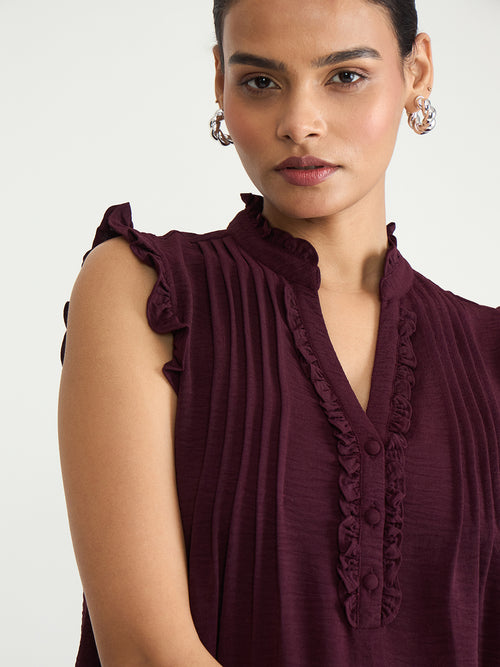 Wine Pintuck Detail Top