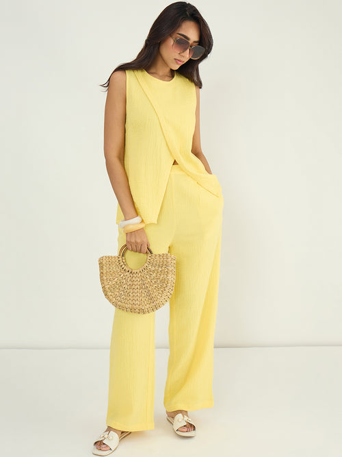 Yellow Cotton Gauze Wrap Detail Co-Ord Set