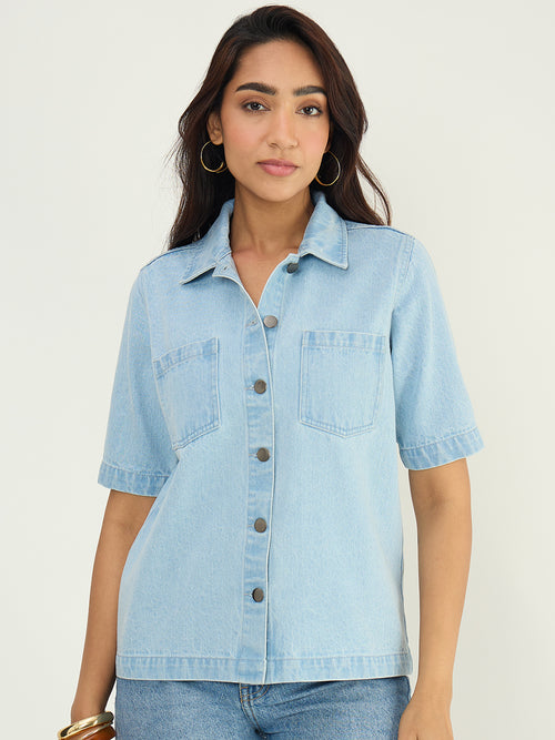 DenimClassic Ice Blue Half Sleeves Shirt