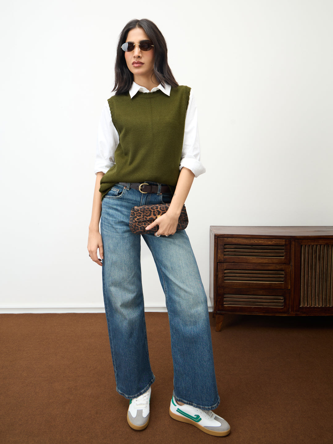 Olive Scallop Detail Sweater Vest