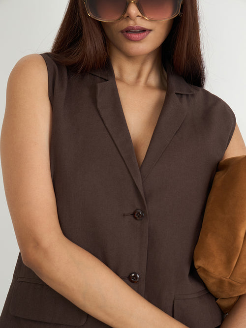Coffee Brown Cotton Linen Vest