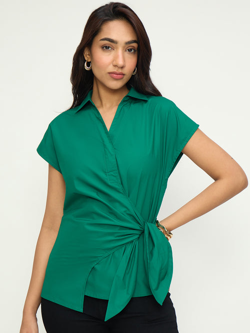 CrispCotton Green Wrap Top