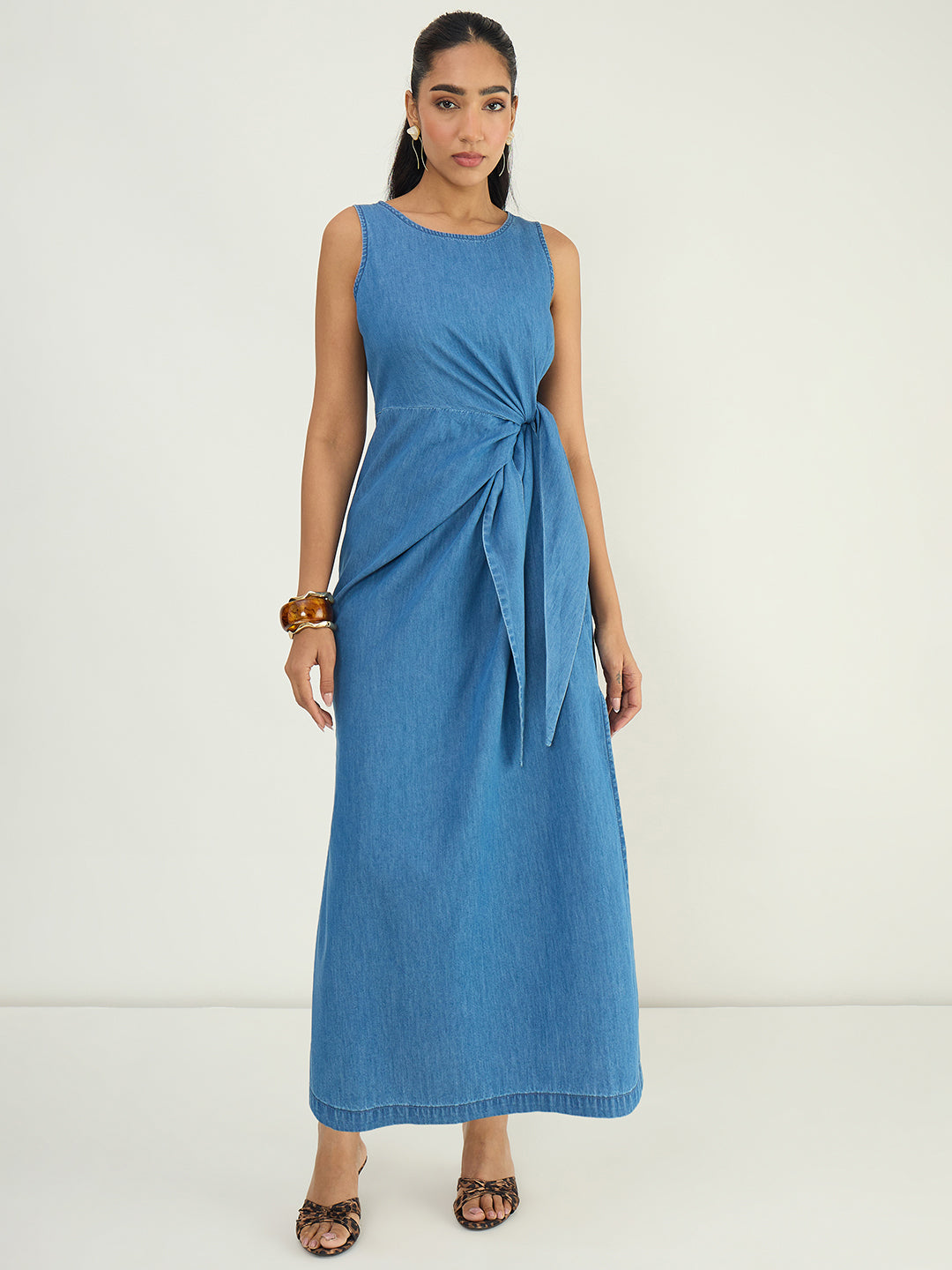 DenimLite Mid Blue Knot Maxi Dress