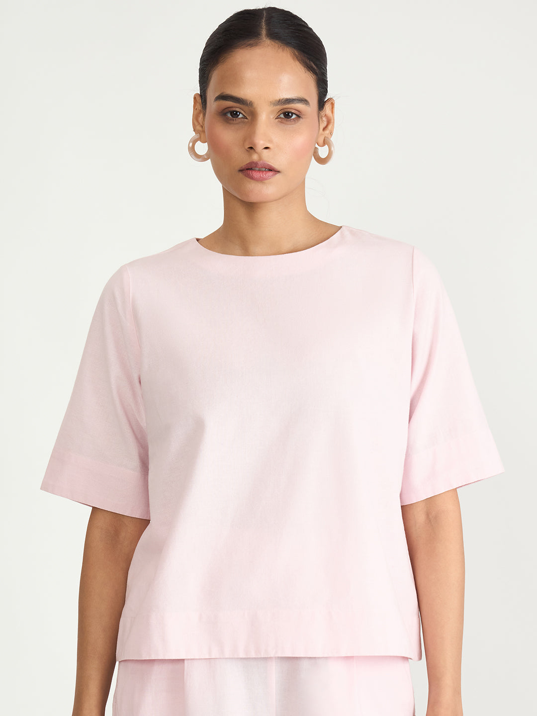 Baby Pink Cotton Linen Easy Fit Top