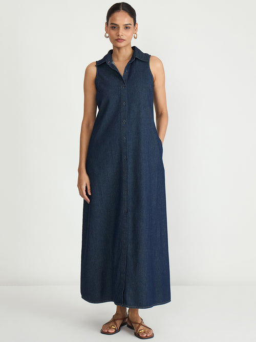 Aerden Denim Navy Button Down Maxi Dress