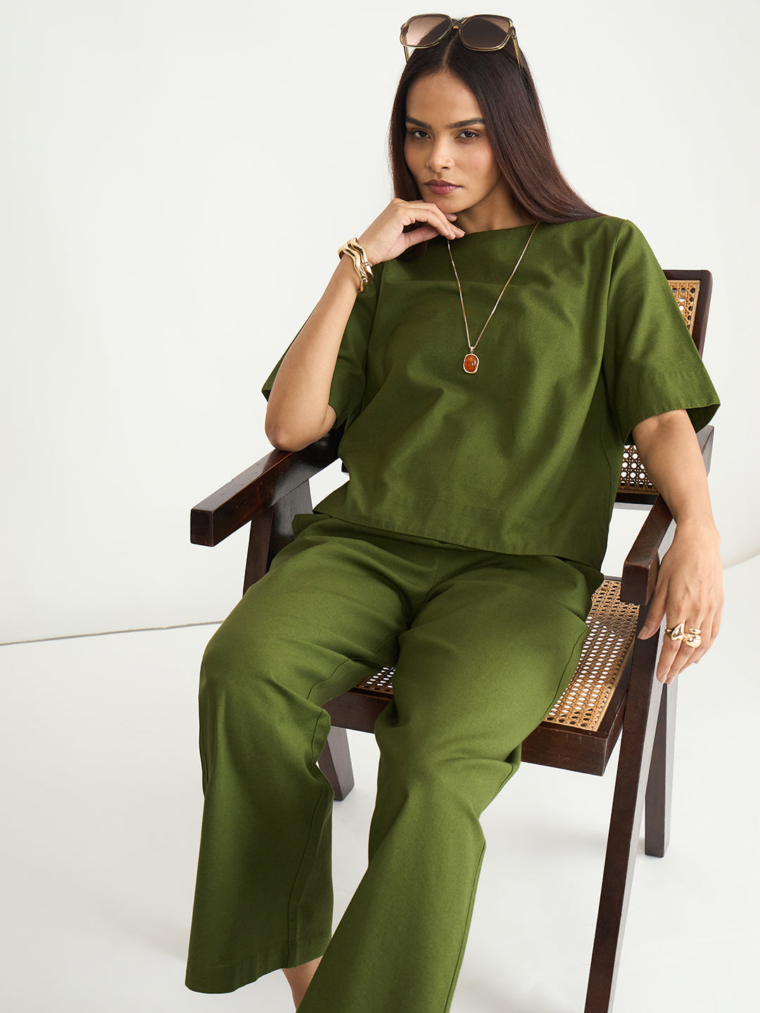 Olive Cotton Linen Straight Pants