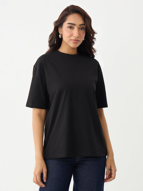 Black Oversize Cotton Knit T-Shirt