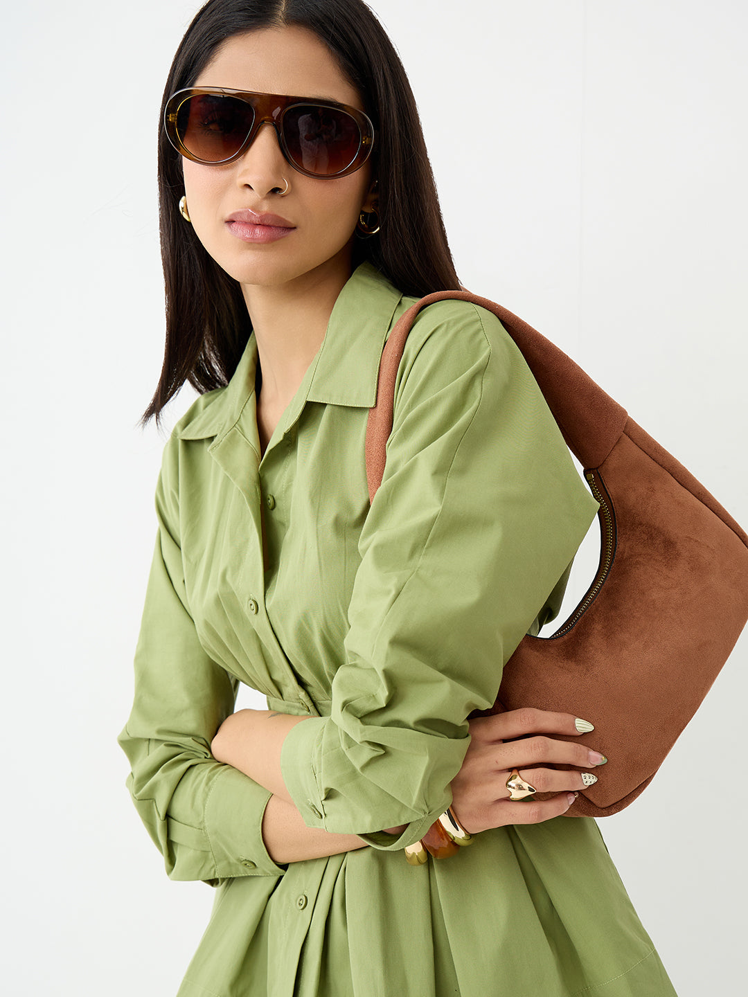 Crispcotton Sage Cinched Waist Shirt